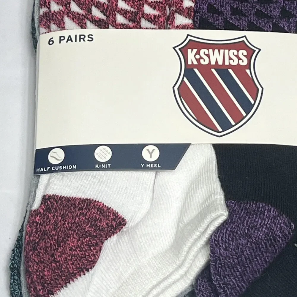 K Swiss Women's No-Show Socks 6 Pack Shoe Size‎ 4-10 Black Flow Cool $28 K-Knit